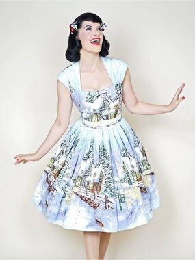 Bernie Dexter Veronique Winter Wonderland Winter Village Print Swing Dress